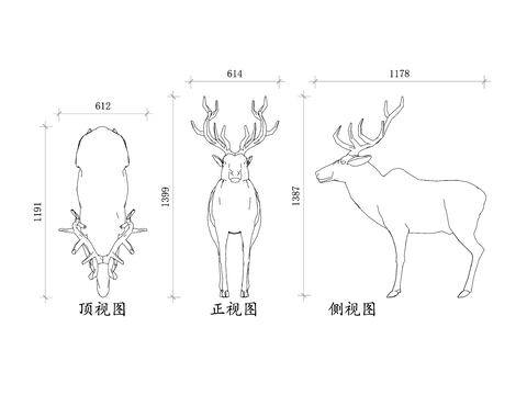  麋鹿動(dòng)物cad立面圖 