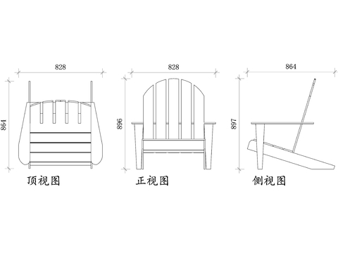  木质草坪露台椅cad立面图 