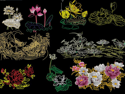  炫彩荷花CAD图库 