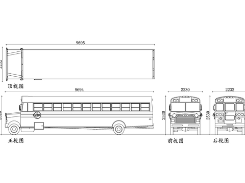  校车四视图cad大样图 