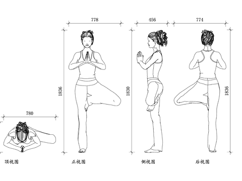  瑜伽姿勢(shì)CAD四視圖 