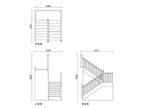  木質(zhì)U型樓梯cad立面圖 