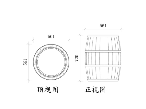  橡木酒桶平立面图 