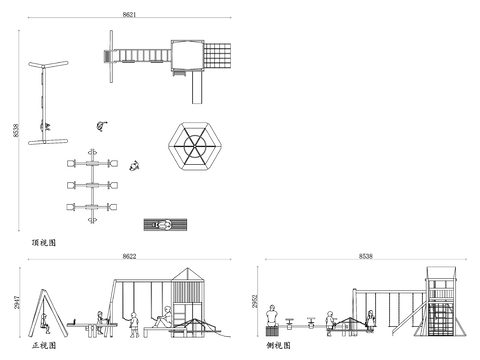  户外儿童游乐场cad立面图 