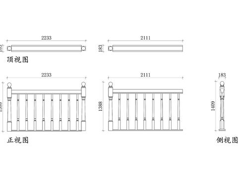  木栏杆cad立面图 