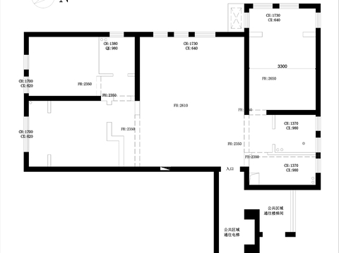  110㎡ 三房户型cad平面图 
