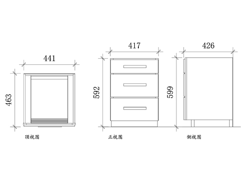  木质厨房抽屉柜cad立面图 