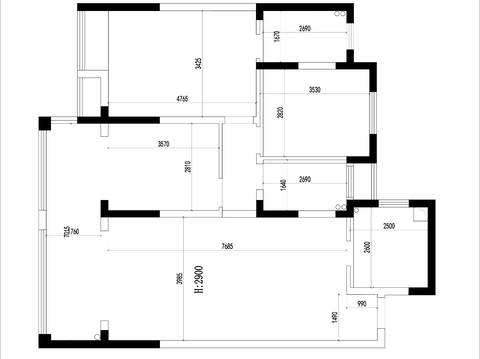  120㎡ 三房户型cad平面图 