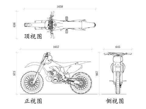  兩輪越野摩托車cad立面圖 