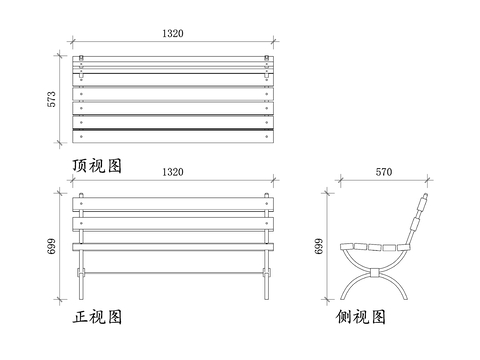  木质公园长凳cad立面图 