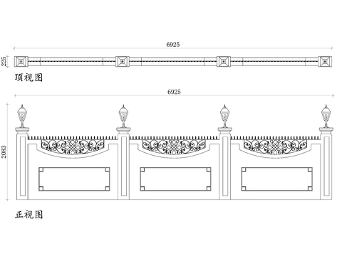  庭院边界墙平立面图cad大样图 