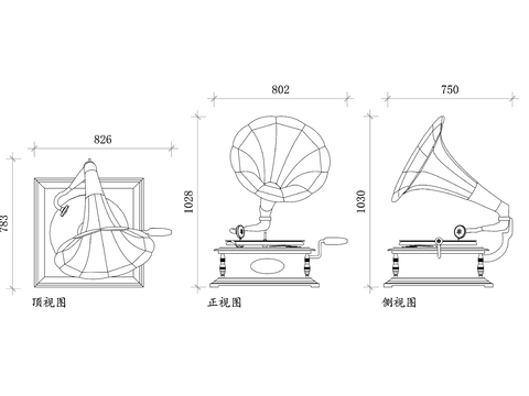  留声机cad立面图 