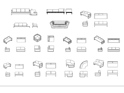  布艺客厅沙发合集cad图库 