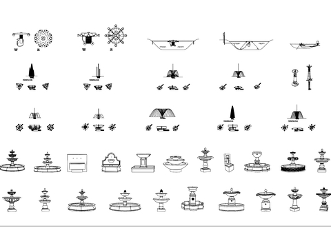  公园装饰喷泉合集cad图库 