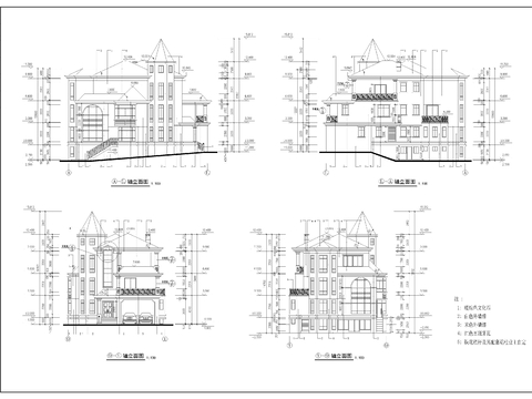  三层别墅cad平面图 