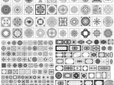  石材拼花 地面拼花 地砖拼花 拼花图案cad图库 