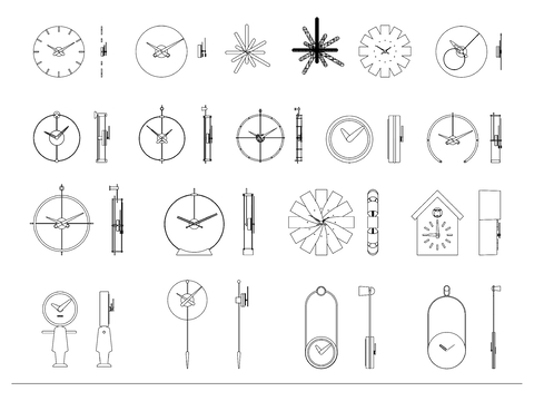  挂钟双视图合集cad图库 