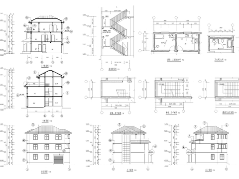  三层别墅cad平面图 