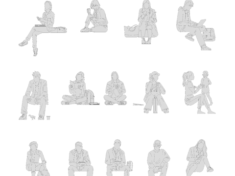  坐姿人物CAD图库 