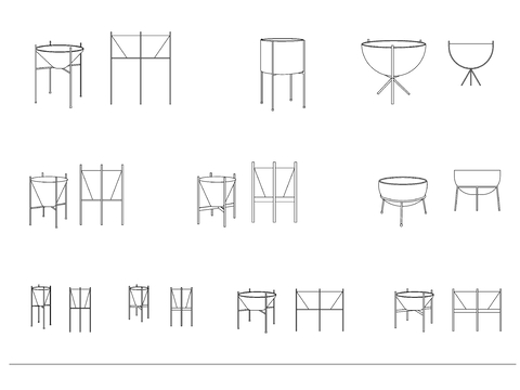  花盆配件木质支架合集cad图库 