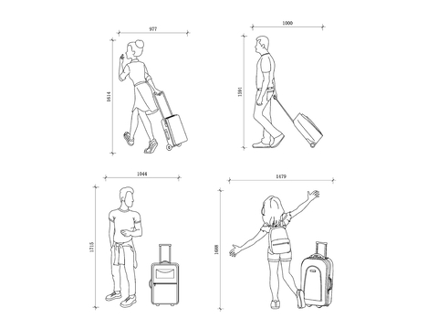  行李箱人物cad图库 