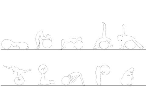  普拉提练习动作CAD平面图 