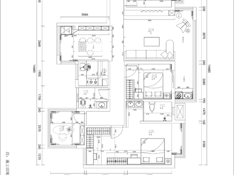  奶油风家居CAD平面图 