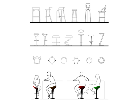  现代酒吧高脚椅cad图库 
