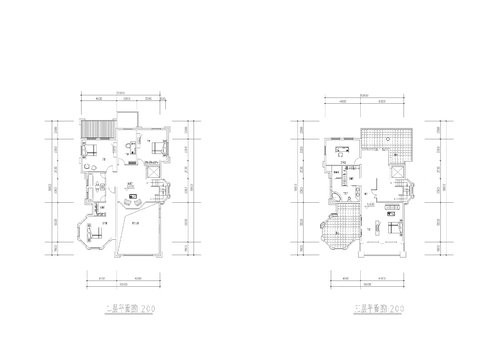  三层别墅cad平面图 