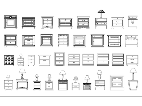  欧式实木床头柜CAD图库 