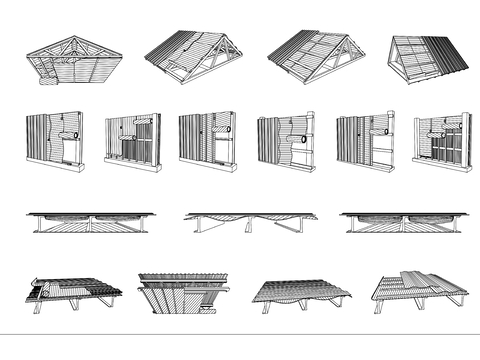  屋顶断桥铝框架建筑cad图库 
