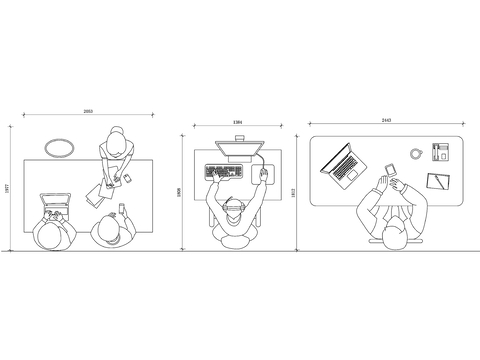  办公人物cad平面图 