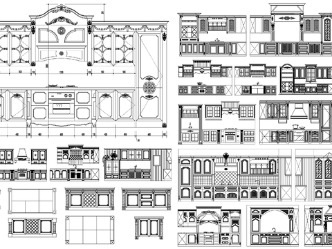  欧式橱柜 古典橱柜 橱柜 橱柜立面图 橱柜设计cad图库 