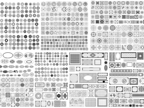  地面拼花 石材拼花 花纹 边线cad图库 
