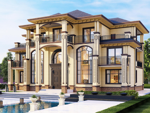  欧式三层大开间别墅cad平面图 