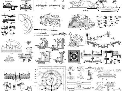  各式跌水 跌水 跌水施工图 跌水图集 跌水设计cad图库 