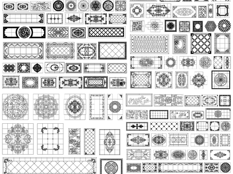  地面拼花 石材拼花 花纹 边线cad图库 