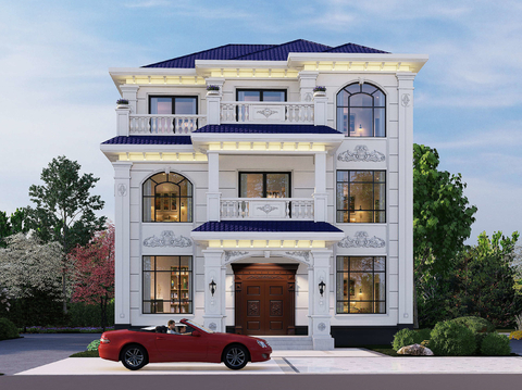  欧式三层独栋别墅建筑cad平面图 