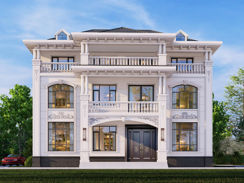  欧式两层半独栋别墅cad平面图 