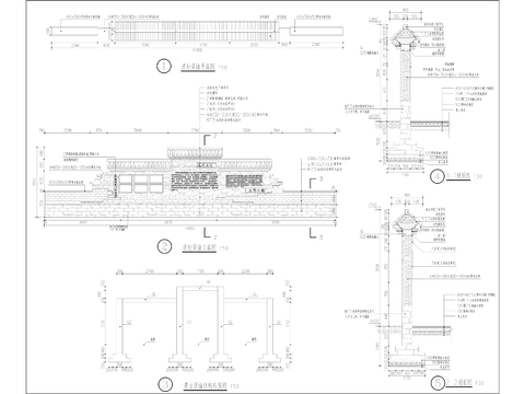  遗址纪念区景墙cad大样图 