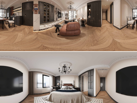  法式家装VR全景效果cad平面图 