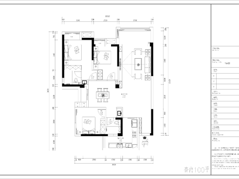  100㎡三房家CAD平面图 