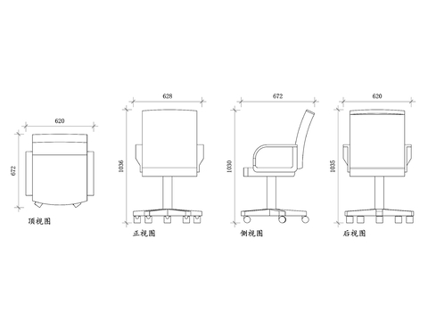  办公椅cad施工图 
