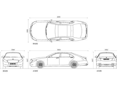  奔馳汽車(chē)三視圖 