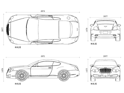  賓利歐陸汽車(chē)三視圖 