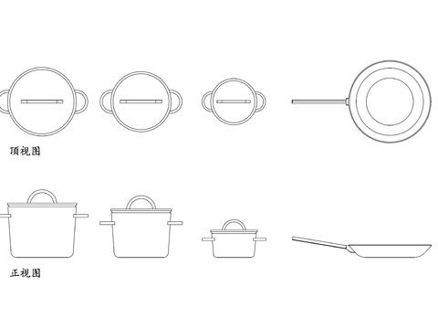  厨房锅具套装cad大样图 