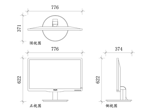  飞利浦显示器cad平面图 