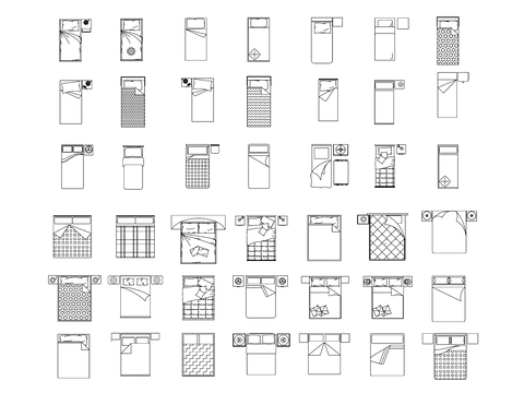  单人双人床设计cad图库 