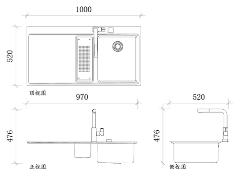  钢质厨房水槽cad大样图 