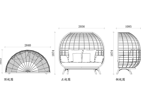  吊艙座位CAD三視圖 